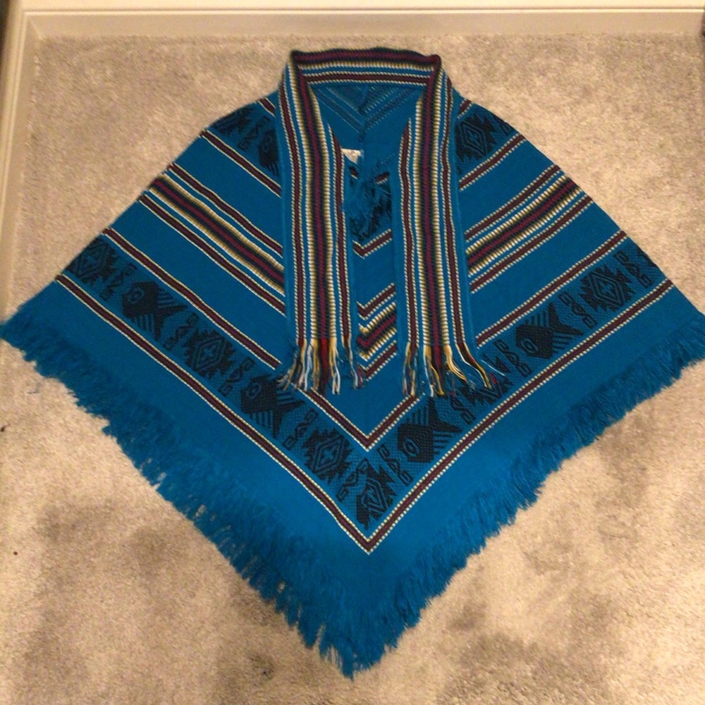 Tejidos Diaz Colorful Woven Wool Blend Pancho
